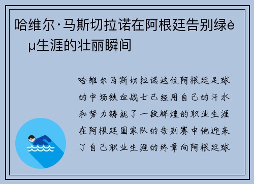 哈维尔·马斯切拉诺在阿根廷告别绿茵生涯的壮丽瞬间